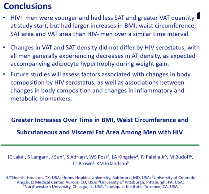 Greater Increases Over Time In Bmi Waist Circumference And Subcutaneous And Visceral Fat Area Among Men With Hiv